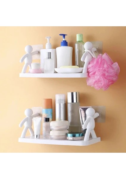 Yapışkanlı Duvar & Banyo Rafı, 1 Adet Insan Figürlü Kendinden Yapışkanlı Banyo Rafı – Baharatlık ve Çok Amaçlı Organizer Raf modelleri