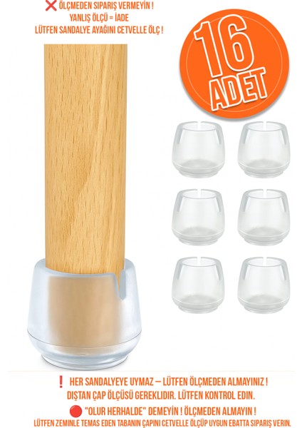 16'lı 25MM-32MM Silikon Sandalye Pabucu Masa Sandalye Zemin Koruyucu Kaydırmaz Sessiz Tip Şeffaf