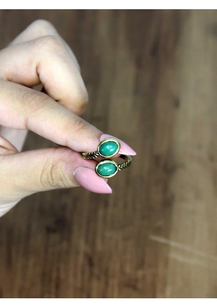 Doğal Taş Yeşil Akik Doğal Taşlı Antik Model Kadın Ayarlanabillir Yüzük EUY75YA modelleri