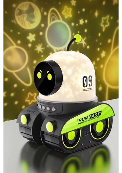 Robot Projeksiyon Gece Lambası Hoparlörlü Şarjlı Yıldızlı Gökyüzü Temalı LED Projeksiyon