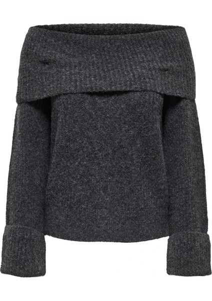 Kadın Düşük Omuz Koyu Gri Örme Kazak - 15352271