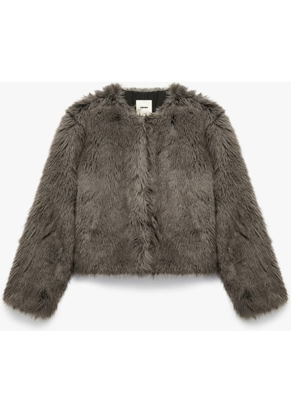 Kadın Koton x Sibil Çetinkaya - Uzun Kollu Bisiklet Yaka Crop Suni Kürk Mont 6WAK20138EW modelleri