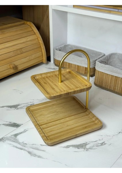 Bambu 2 Katlı Stant, Sunum Standı , Çift Katlı Sunumluk, Dekoratif Stant modelleri