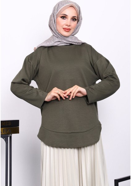 Haki Bisiklet Yaka Modal Sweat