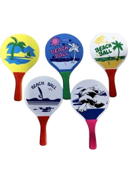 Beach Ball Tahta Raket – 2 Adet Raket + 1 Adet Top (Renkli)