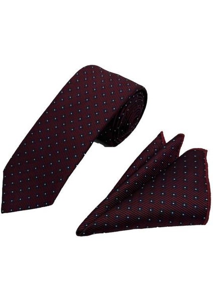 Bordo Lacivert Desenli Kravat ve Mendil Set modelleri