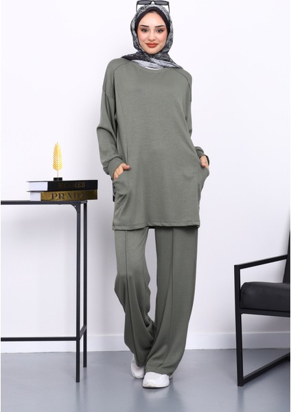 Haki Yan Cepli Omuz Parçalı Alt Çımalı Modal Takım