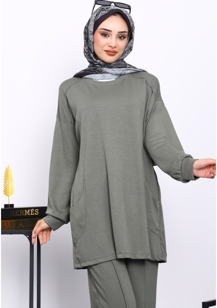 Haki Yan Cepli Omuz Parçalı Alt Çımalı Modal Takım modelleri