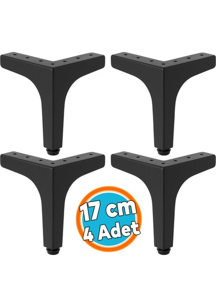 Mobilya Ayağı Dayanıklı Modern Tasarım Koltuk Sehpa Masa Tv Ünitesi Uyumlu 17 cm Siyah Metal 4 Adet