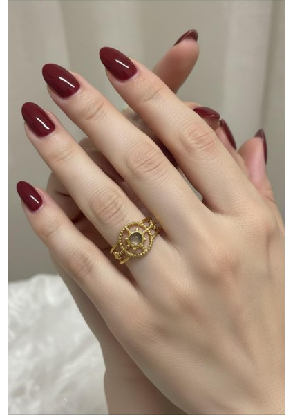 Gold Renkli Ayarlanabilir Taşlı Çelik Yüzük