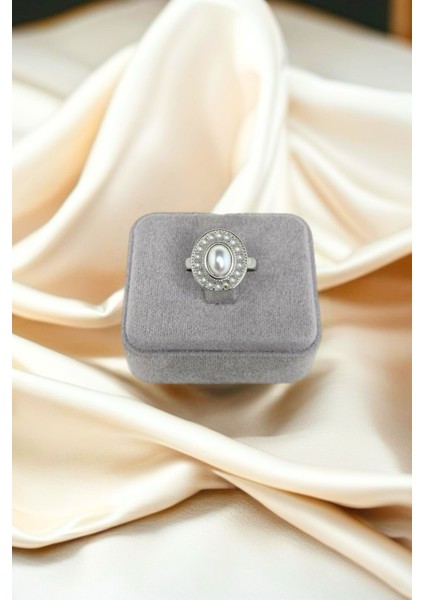 Incili Gümüş Renkli Ayarlanabilir Çelik Yüzük