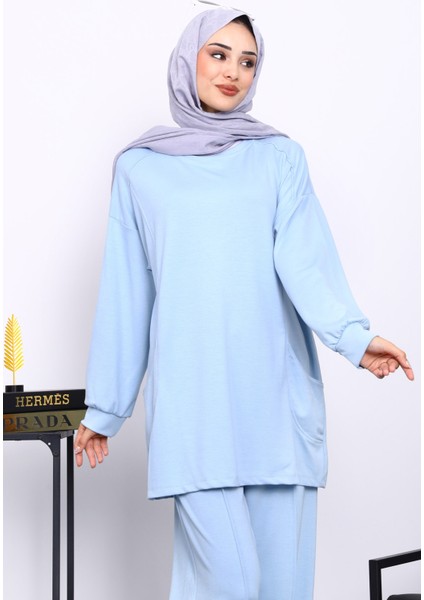 Bebe Mavi Yan Cepli Omuz Parçalı Alt Çımalı Modal Takım modelleri