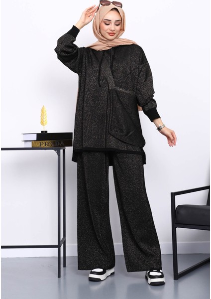 Siyah Çantalı Simli Tunik Pantolonlu Triko Takım fiyatları