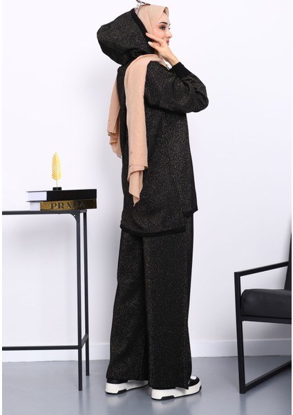 Siyah Çantalı Simli Tunik Pantolonlu Triko Takım fırsatları