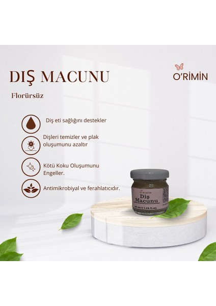 Doğal Diş Macunu – Hindistan Cevizi Yağı, Bentonit Kil, Nane & Çörekotu Yağı İçerikli – SLS, Florür ve Şeker İçermez – 40 ml Cam Kavanoz