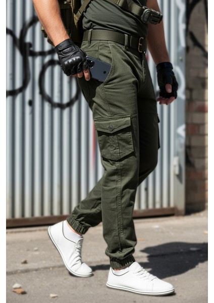 Kışlık Regular Gabardin Haki Kargo - Likralı, Paçası Lastikli