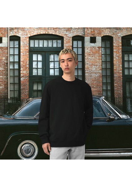 Unisex Şardonlu Relaxed Fit Oversize Sweatshirt Siyah