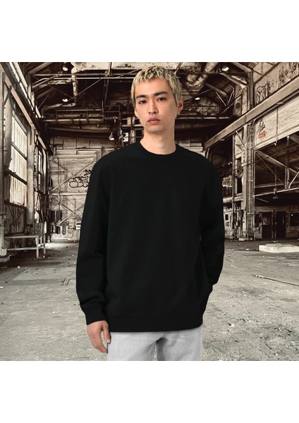 Unisex Şardonlu Relaxed Fit Oversize Sweatshirt Siyah fiyatları