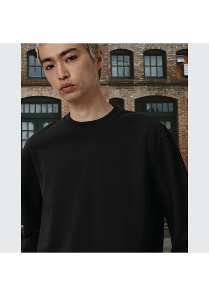 Unisex Şardonlu Relaxed Fit Oversize Sweatshirt Siyah fırsatları