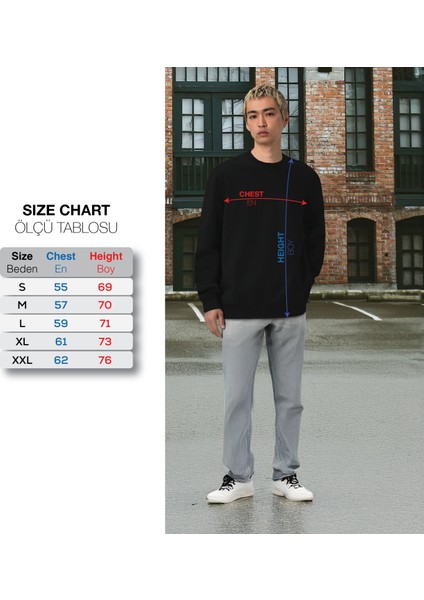 Unisex Şardonlu Relaxed Fit Oversize Sweatshirt Siyah