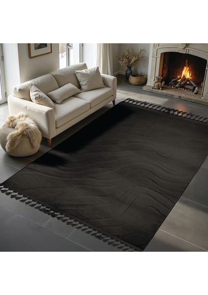 Alaçatı Püsküllü Parça Halı 150X230 Lorey Antrasit