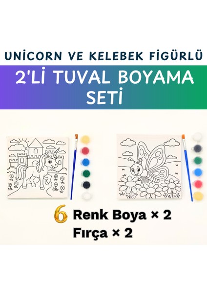 2’li Ahşap Çerçeveli Çocuk Tuval Seti – 3-6 Yaş Için Boyama Tuvali, Fırça ve Akrilik Boya