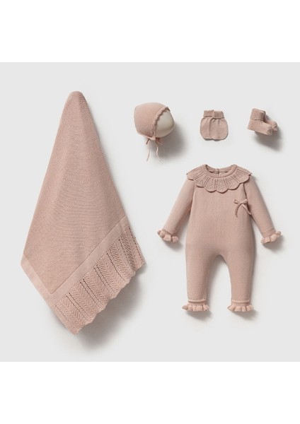 8385N Kız Bebek Triko Pearly 5'li Kutulu Naturel Hastane Çıkış Seti