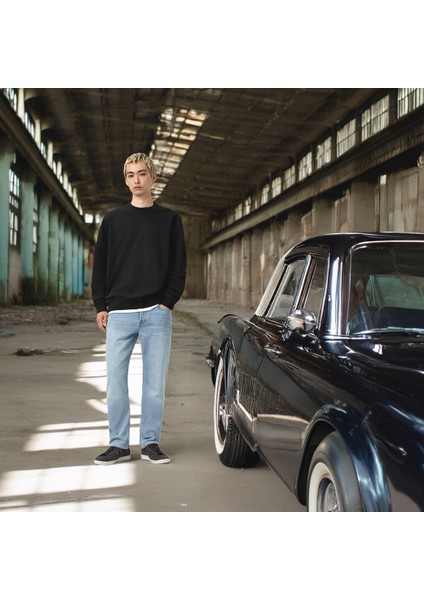 Unisex Şardonlu Relaxed Fit Oversize Sweatshirt Siyah modelleri