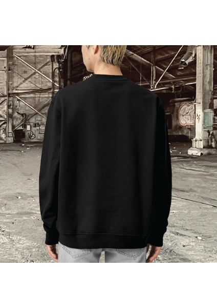Unisex Şardonlu Relaxed Fit Oversize Sweatshirt Siyah