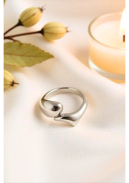 Gümüş Renkli Bold Ayarlanabilir Çelik Yüzük