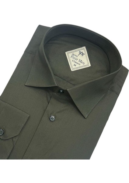 Klasik %100 Cotton Uzun Kollu Terletmeyen Kışlık Flanel Kumaş Koyu Haki Gömlek (Regular Kalıp) fiyatları