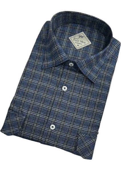 Iki Cepli Kapaklı Klasik %100 Cotton Uzun Kollu Terletmeyen Kışlık Flanel Kumaş Lacivert Gömlek (Regular Kalıp) fiyatları