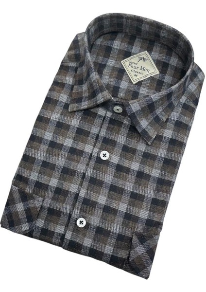 Iki Cepli Kapaklı Klasik %100 Cotton Uzun Kollu Terletmeyen Kışlık Flanel Kumaş Kahverengi Gömlek (Regular Kalıp) fiyatları