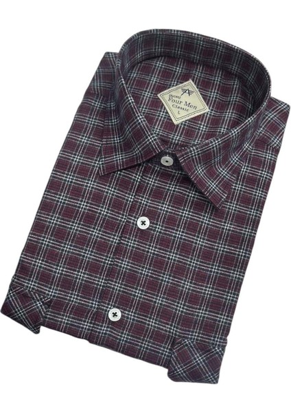Iki Cepli Kapaklı Klasik %100 Cotton Uzun Kollu Terletmeyen Kışlık Flanel Kumaş Bordo Gömlek (Regular Kalıp) fiyatları