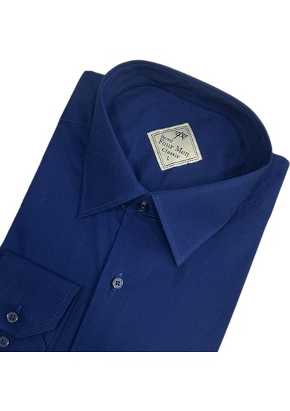 Klasik %100 Cotton Uzun Kollu Terletmeyen Kışlık Flanel Kumaş Lacivert Gömlek (Regular Kalıp)