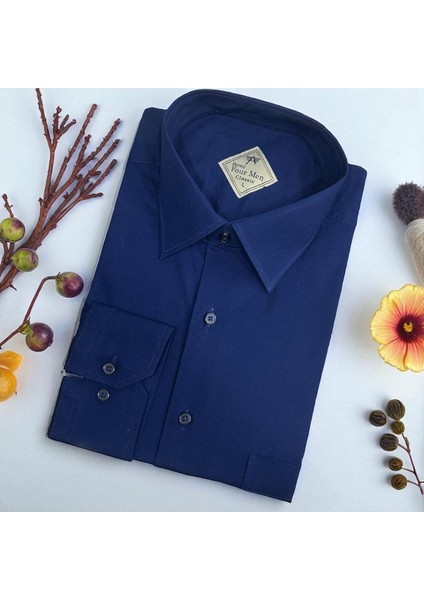 Klasik %100 Cotton Uzun Kollu Terletmeyen Kışlık Flanel Kumaş Lacivert Gömlek (Regular Kalıp) fiyatları