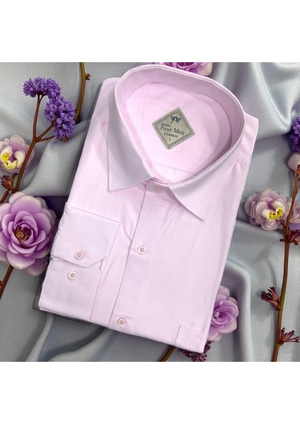 Klasik %100 Cotton Uzun Kollu Terletmeyen Kışlık Flanel Kumaş Pembe Gömlek (Regular Kalıp)