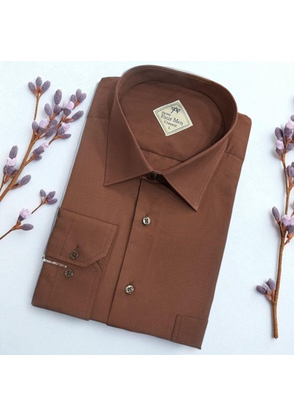 Klasik %100 Cotton Uzun Kollu Terletmeyen Kışlık Flanel Kumaş Kahverengi Gömlek (Regular Kalıp) fiyatları
