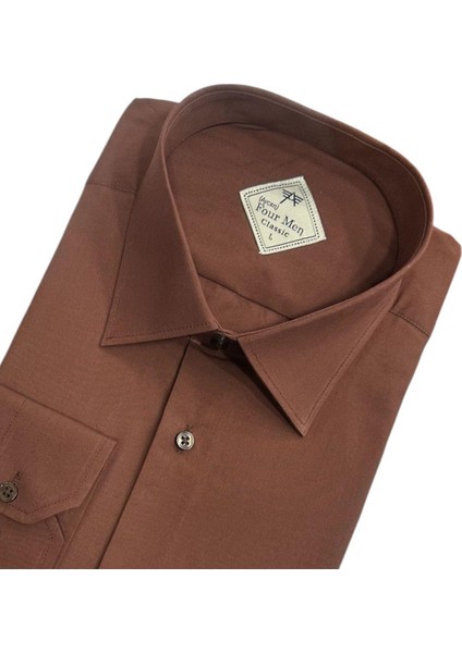 Klasik %100 Cotton Uzun Kollu Terletmeyen Kışlık Flanel Kumaş Kahverengi Gömlek (Regular Kalıp) modelleri