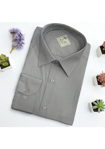 Klasik %100 Cotton Uzun Kollu Terletmeyen Kışlık Flanel Kumaş Gri Gömlek (Regular Kalıp) fiyatları