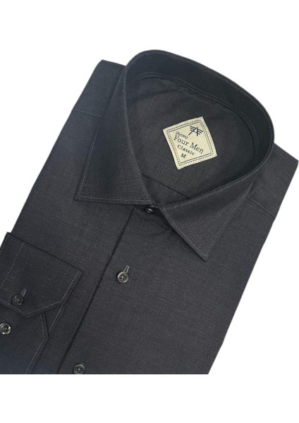 Klasik %100 Cotton Uzun Kollu Terletmeyen Kışlık Flanel Kumaş Siyah Gömlek (Regular Kalıp)