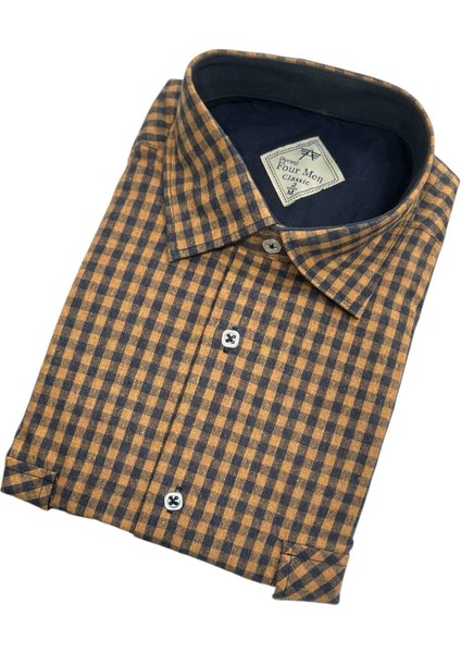 Klasik %100 Cotton Uzun Kollu Terletmeyen Kışlık Flanel Kumaş Kahverengi Gömlek (Regular Kalıp)