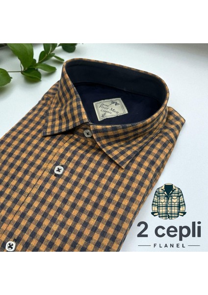 Klasik %100 Cotton Uzun Kollu Terletmeyen Kışlık Flanel Kumaş Kahverengi Gömlek (Regular Kalıp) fiyatları