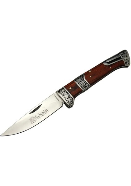 Columbia MB3936A Kahverengi Av / Kamp Çakısı 20CM- Manuel, Işlemeli, Kemerlikli, Ahşap Sap