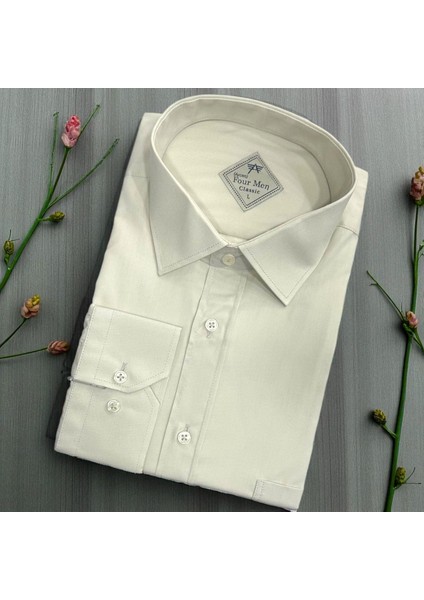 Klasik %100 Cotton Uzun Kollu Terletmeyen Kışlık Flanel Kumaş Beyaz Gömlek (Regular Kalıp) fiyatları