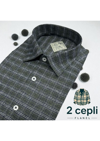 Klasik %100 Cotton Uzun Kollu Terletmeyen Kışlık Flanel Kumaş Haki Gömlek (Regular Kalıp) fiyatları