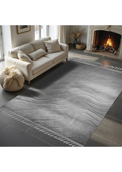 Alaçatı Püsküllü Parça Halı 150X230 Lorey Gri