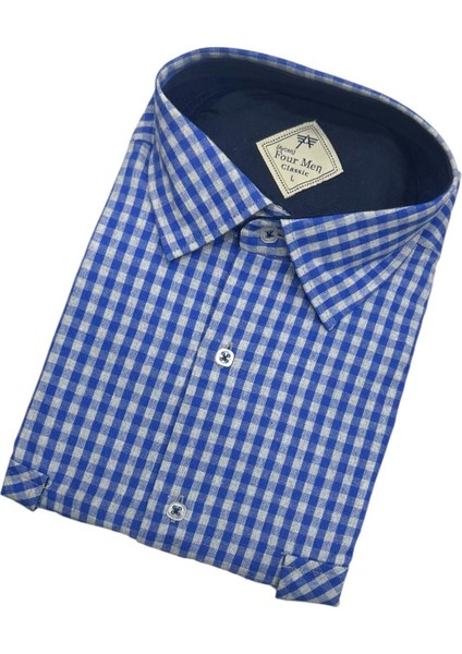 Iki Cepli Kapaklı Klasik %100 Cotton Uzun Kollu Terletmeyen Kışlık Flanel Kumaş Saksmavisi Gömlek (Regular Kalıp) fiyatları