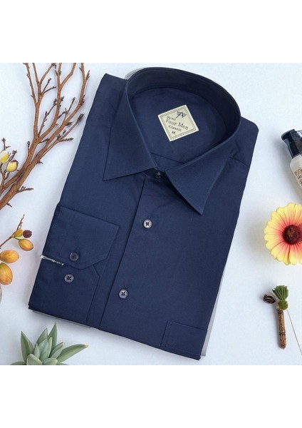 Klasik %100 Cotton Uzun Kollu Terletmeyen Kışlık Flanel Kumaş Lacivert Gömlek (Regular Kalıp) fiyatları