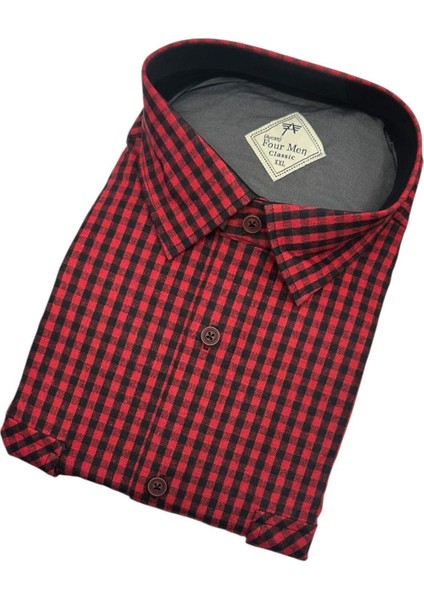 Iki Cepli Kapaklı Klasik %100 Cotton Uzun Kollu Terletmeyen Kışlık Flanel Kumaş Kırmızı Gömlek (Regular Kalıp) fiyatları